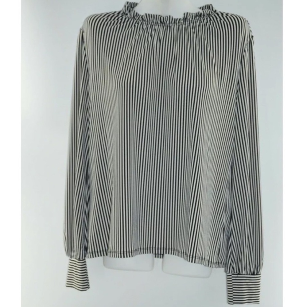 Adrianna Papell Black & White Striped Long Sleeve Blouse Top Size: XL